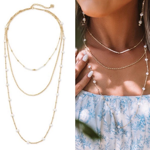 Kendra Scott Gold Multi-Strand Pearl Accent Necklace NWOT - Picture 2 of 3